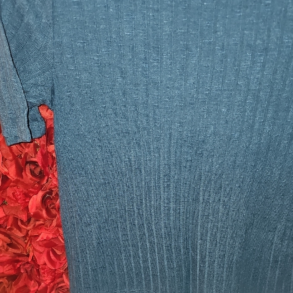 AB Studio Women's Blue Ribbed Ruffled Layered Look Blouse Size Large - Picture 5 of 6